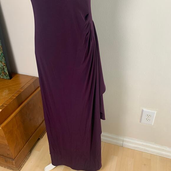 R&M Richards Petite Sz 10P Ruched Bum Long Dress Rhinestone Plum Wine Cocktail - Picture 5 of 16
